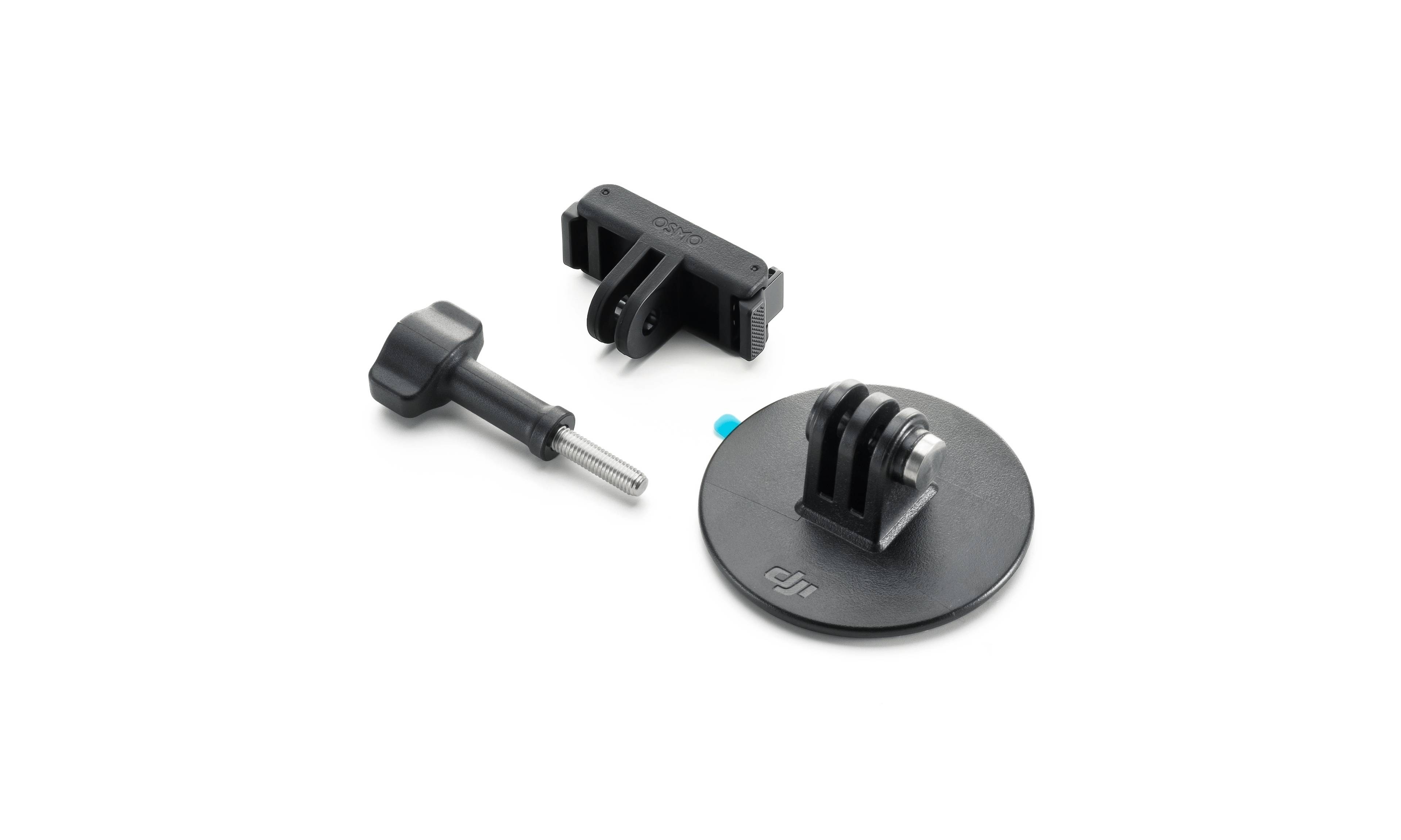 DJI Osmo Flat Adhesive Base Kit mit einem stabilen, runden Sockel und einem abnehmbaren Halteclip.