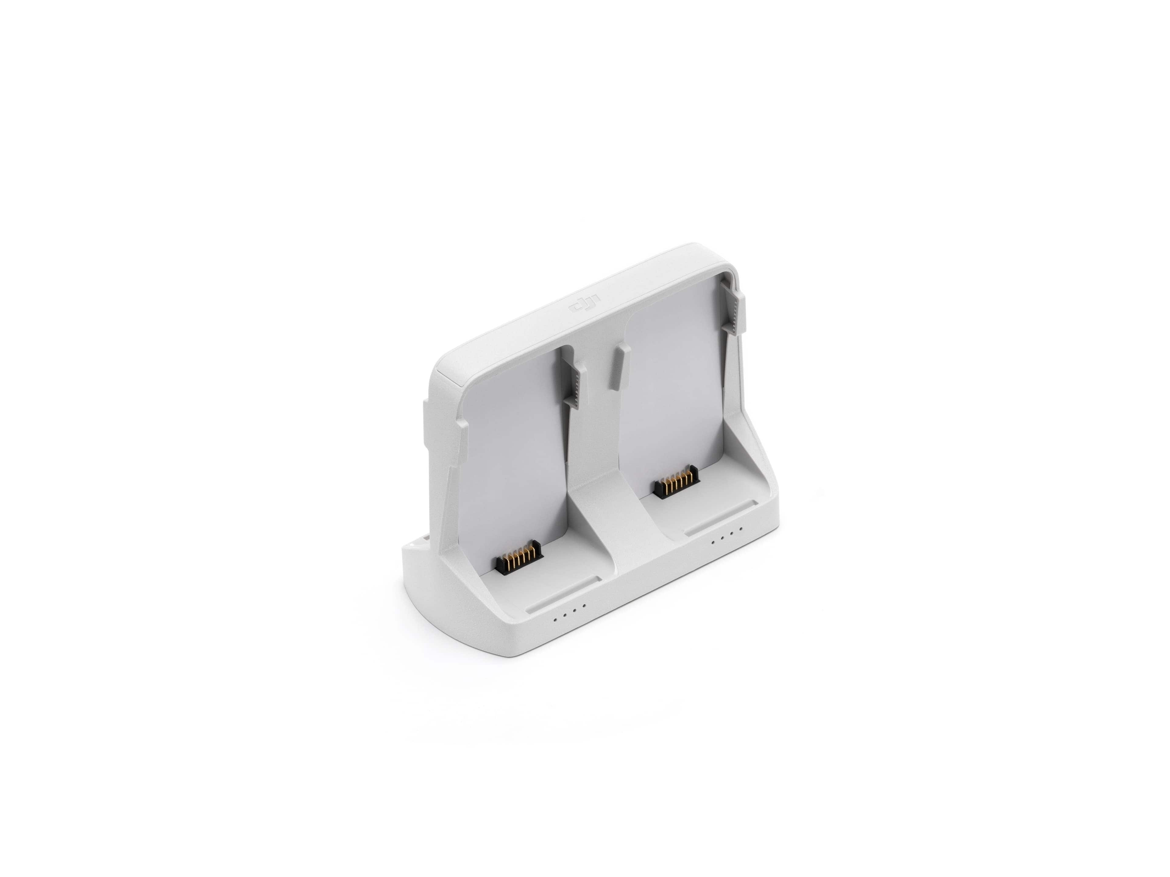 Seitenansicht des DJI Flip Parallel Charging Hub mit zwei Ladeanschlüssen für Drohnenakkus.
