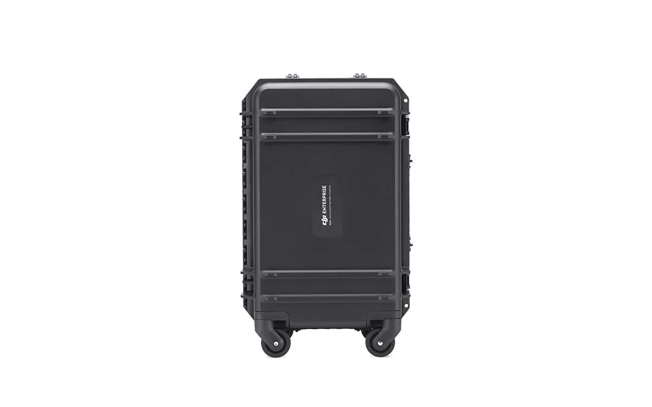DJI Matrice 350 RTK BS65: Robuste intelligente Batteriestation mit Rollen für einfachen Transport.