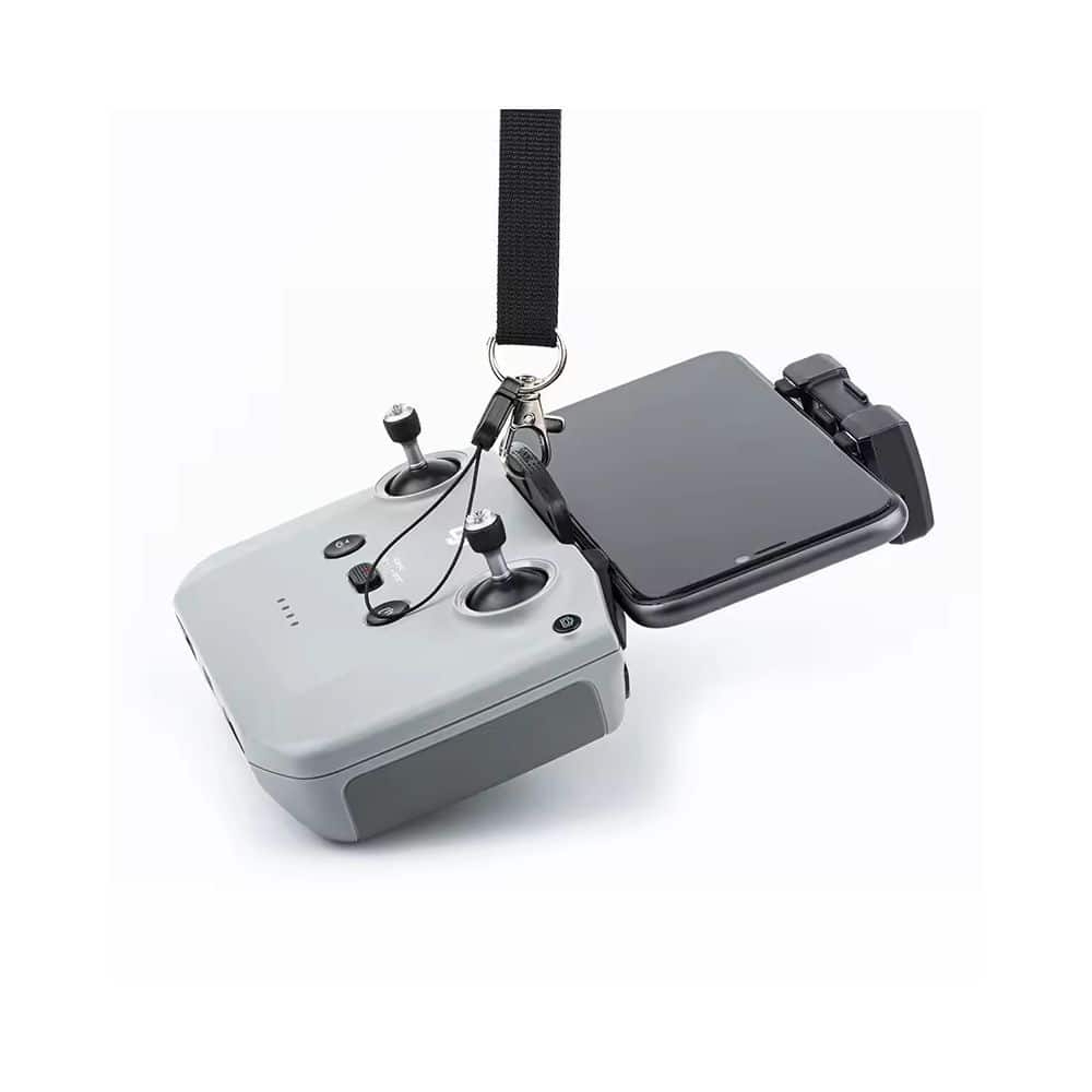 STARTRC Nackengurt für die DJI RC-N Fernsteuerungen, befestigt an einem Controller mit Smartphone-Halter.