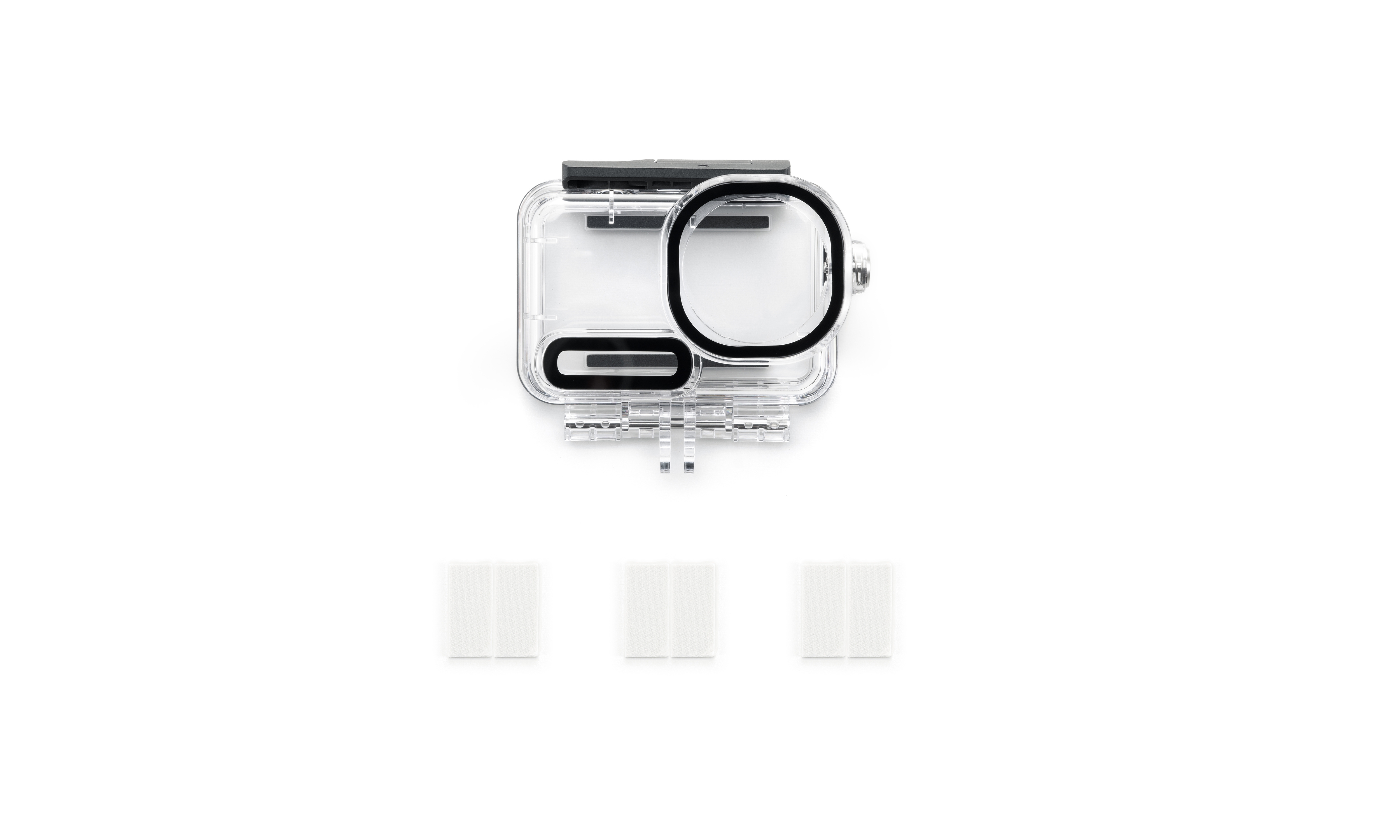 Transparente DJI Osmo Action 6 wasserdichte Hülle mit schwarzem Dichtungsring für sicheren Schutz.