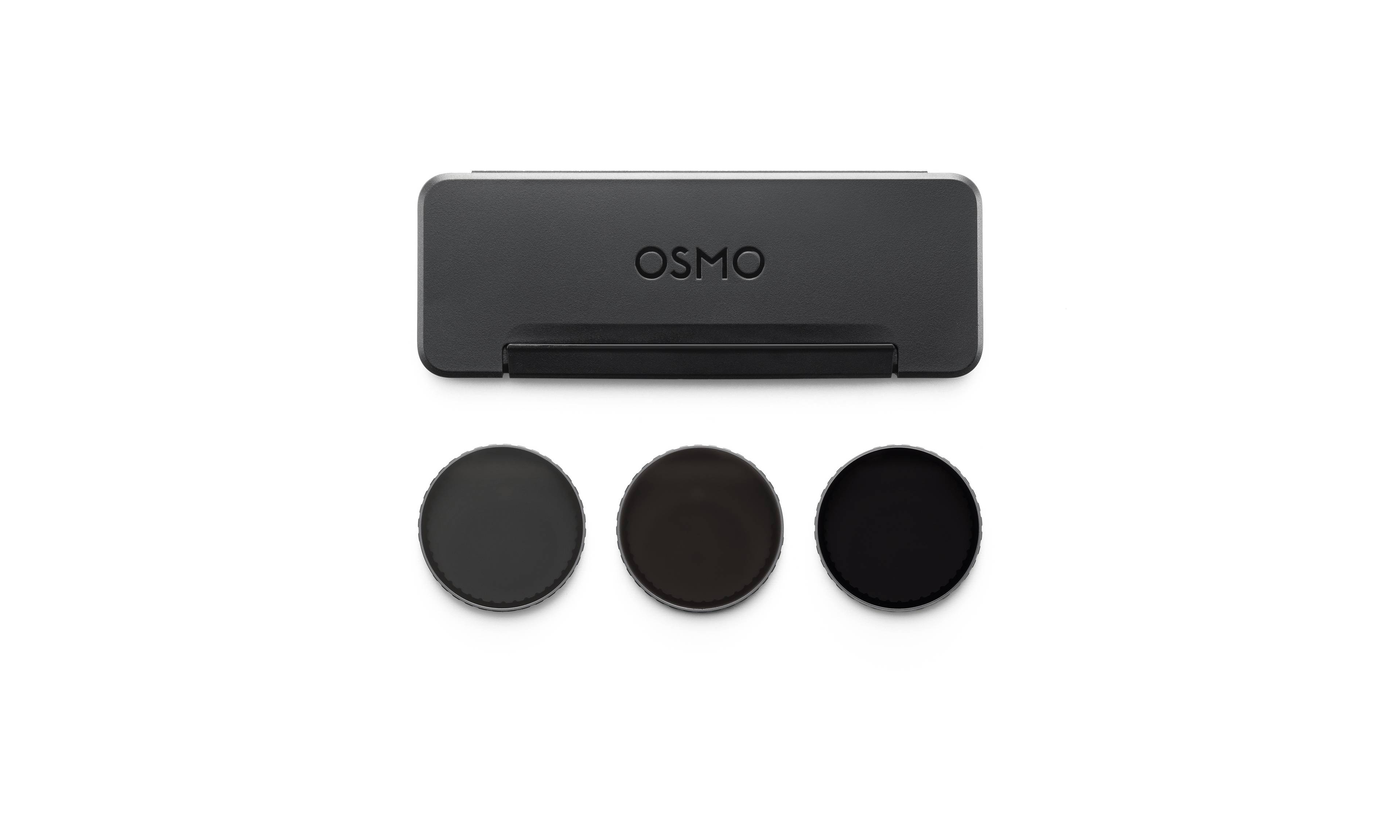 DJI Osmo Action 6 ND Filter Set mit Box, bestehend aus drei ND-Filtern in verschiedenen Stärken.