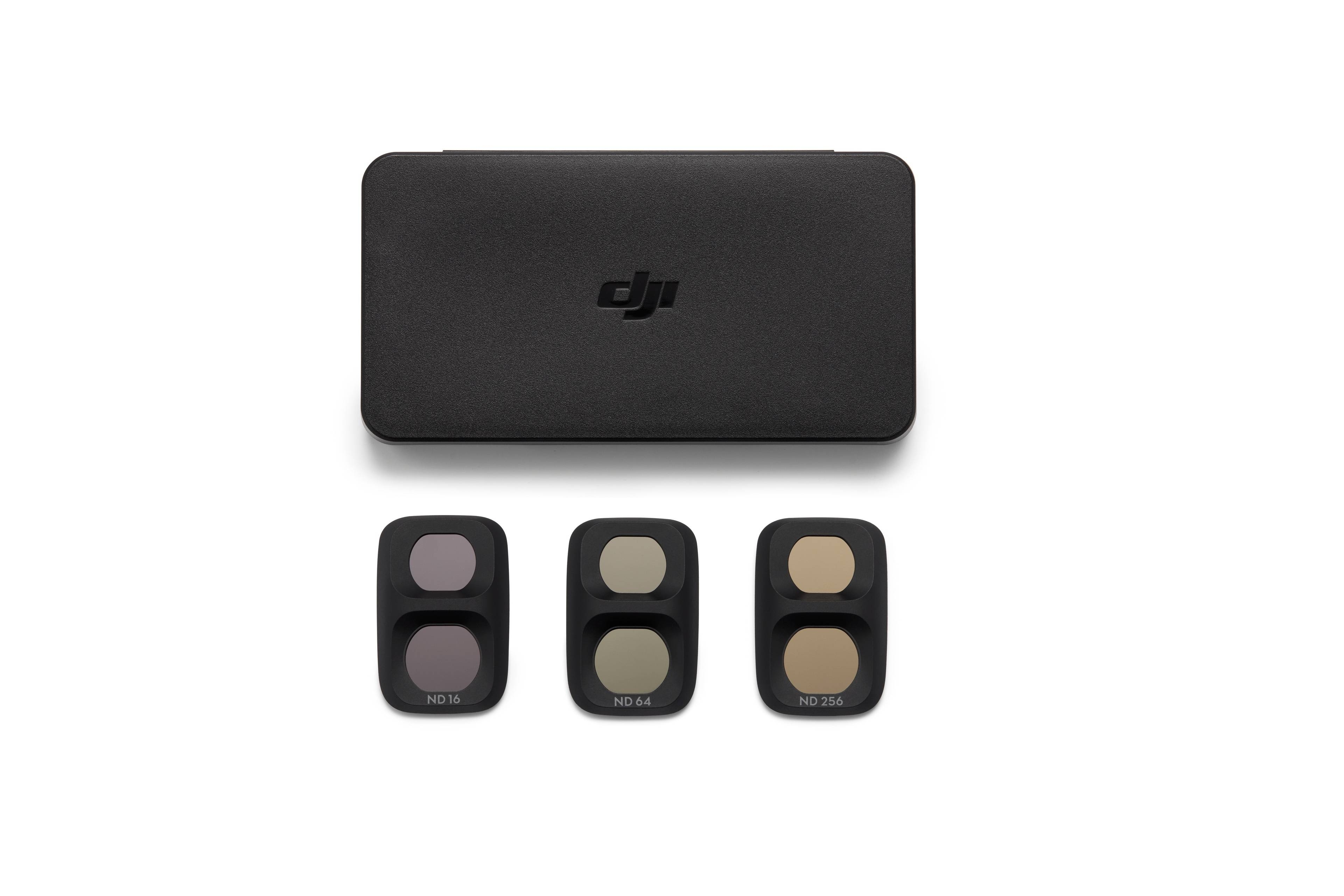 DJI Osmo Pocket 4P Magnetic ND Filter Set mit drei Filtern und Aufbewahrungshülle in Schwarz.