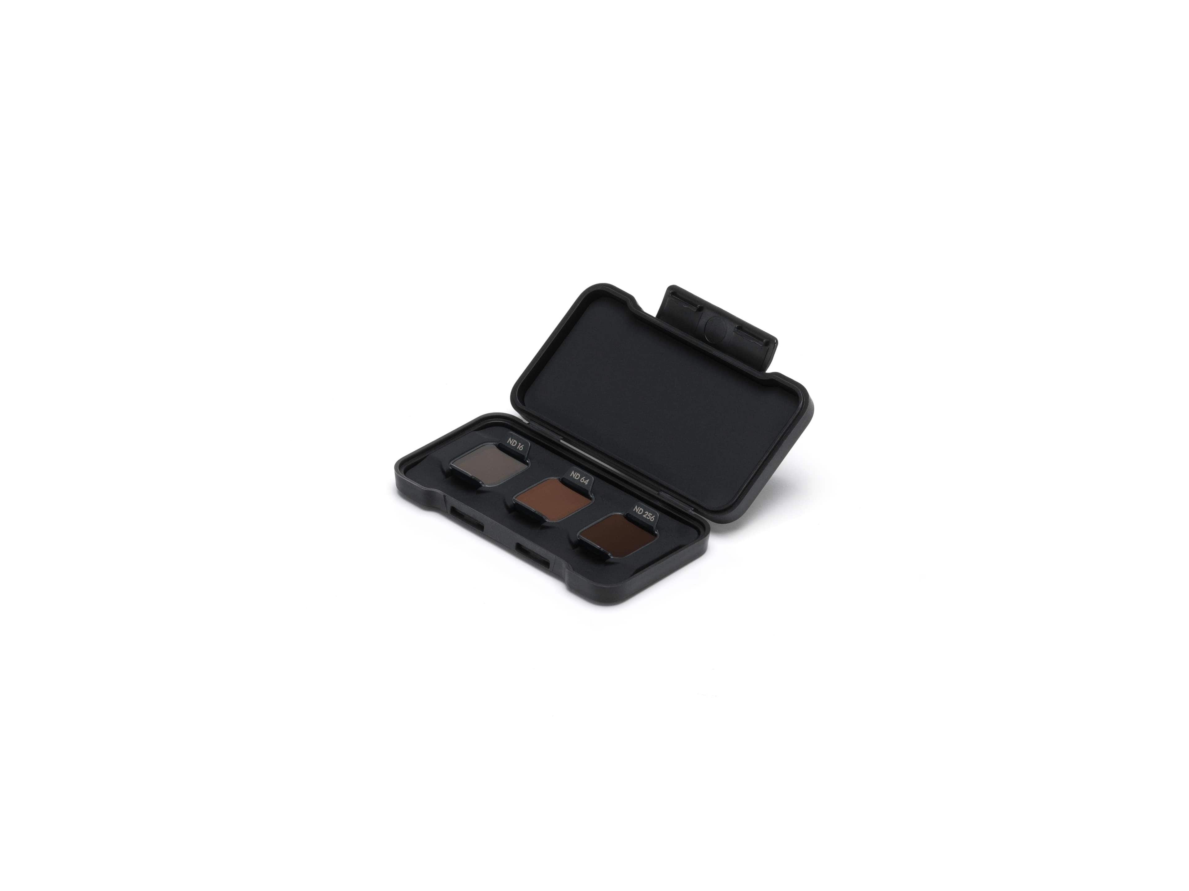 DJI Flip ND Filters Set (ND16/64/256) in offenem Etui, zeigt die drei Filter.