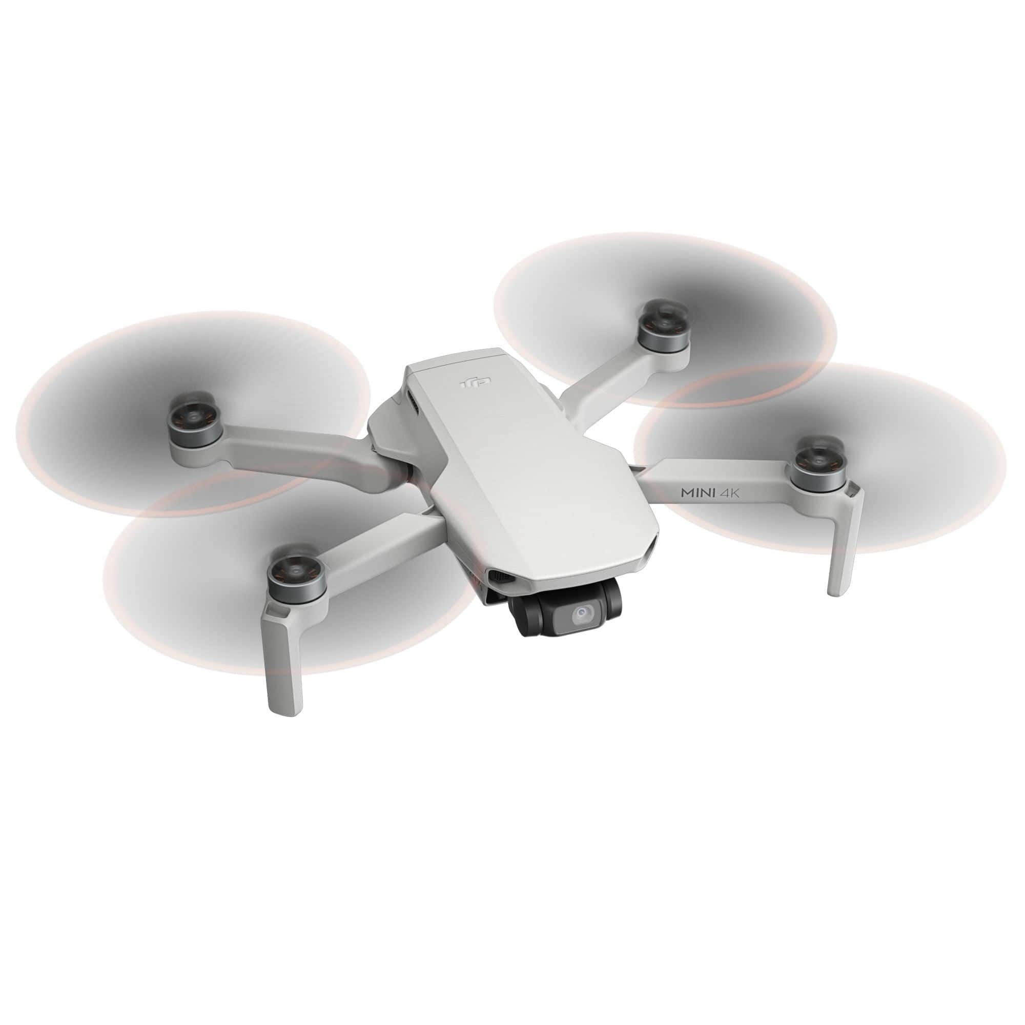 Obenansicht der DJI Mini 4K Drohne mit vier Rotoren und modernen Designelementen.