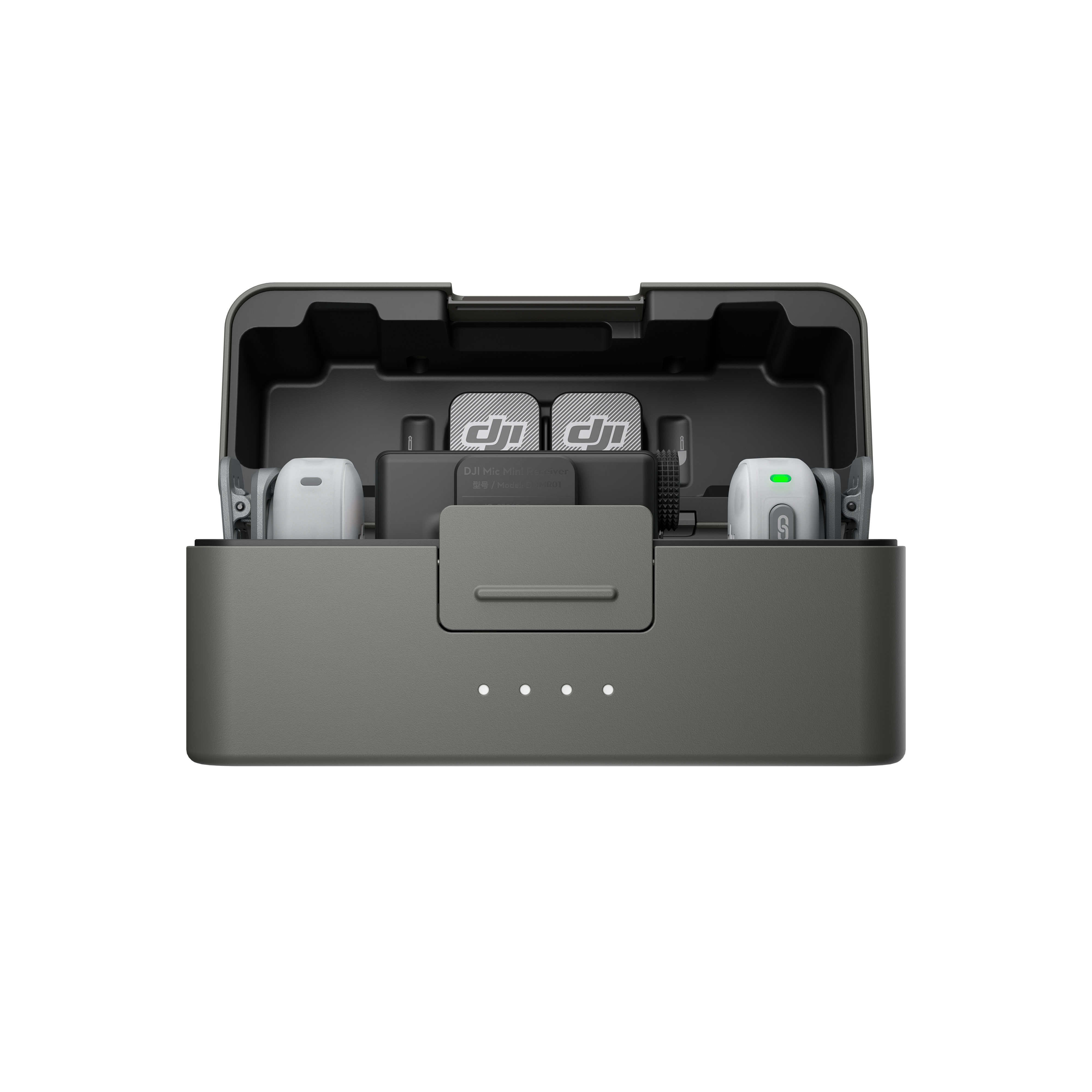 DJI Mic Mini 2 mit Ladecase, zwei Sendern und einem mobilen Empfänger im kompakten Design.