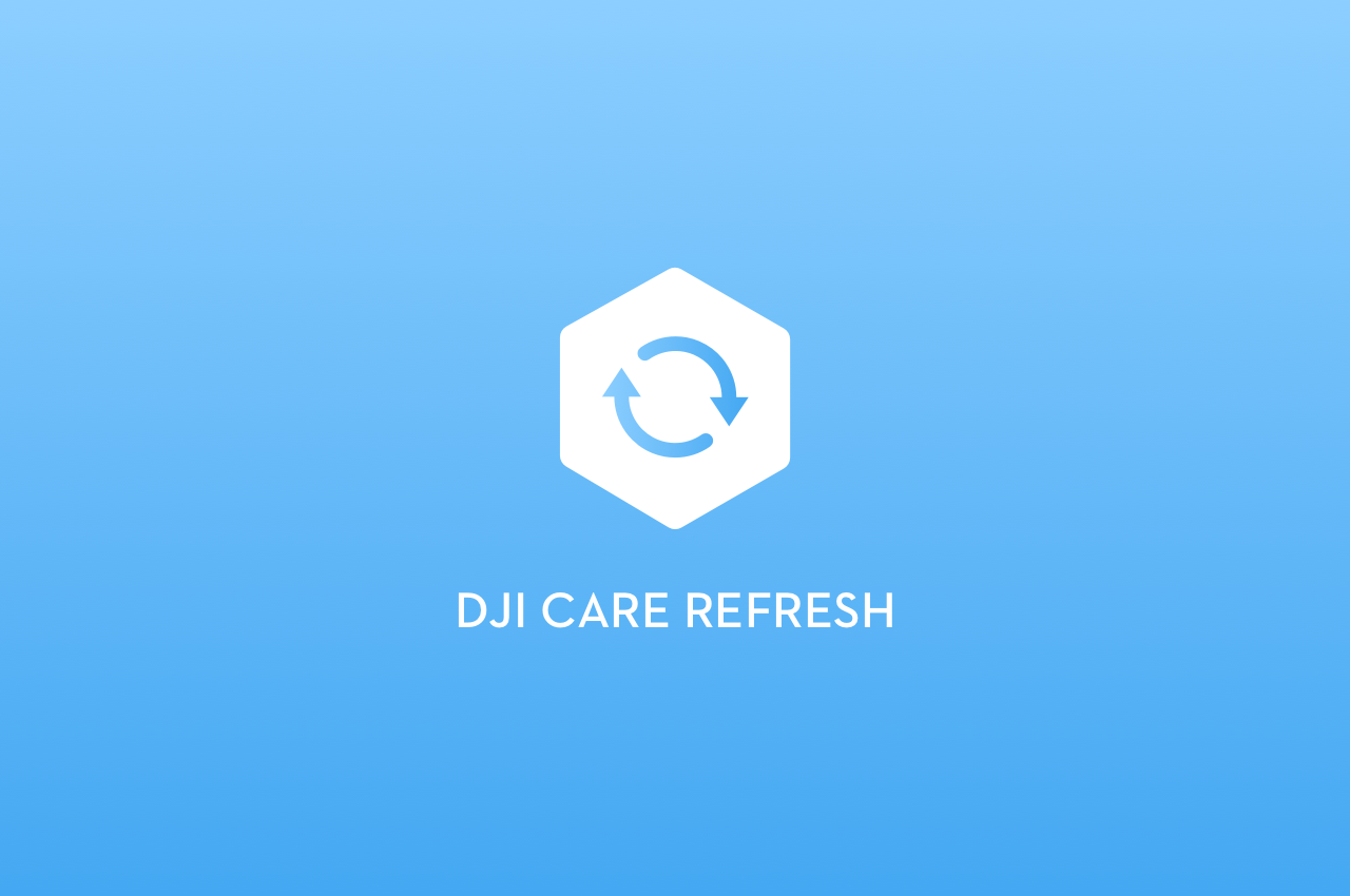 Logo des DJI Care Refresh 1-Jahresplans für Osmo Pocket auf hellblauem Hintergrund.