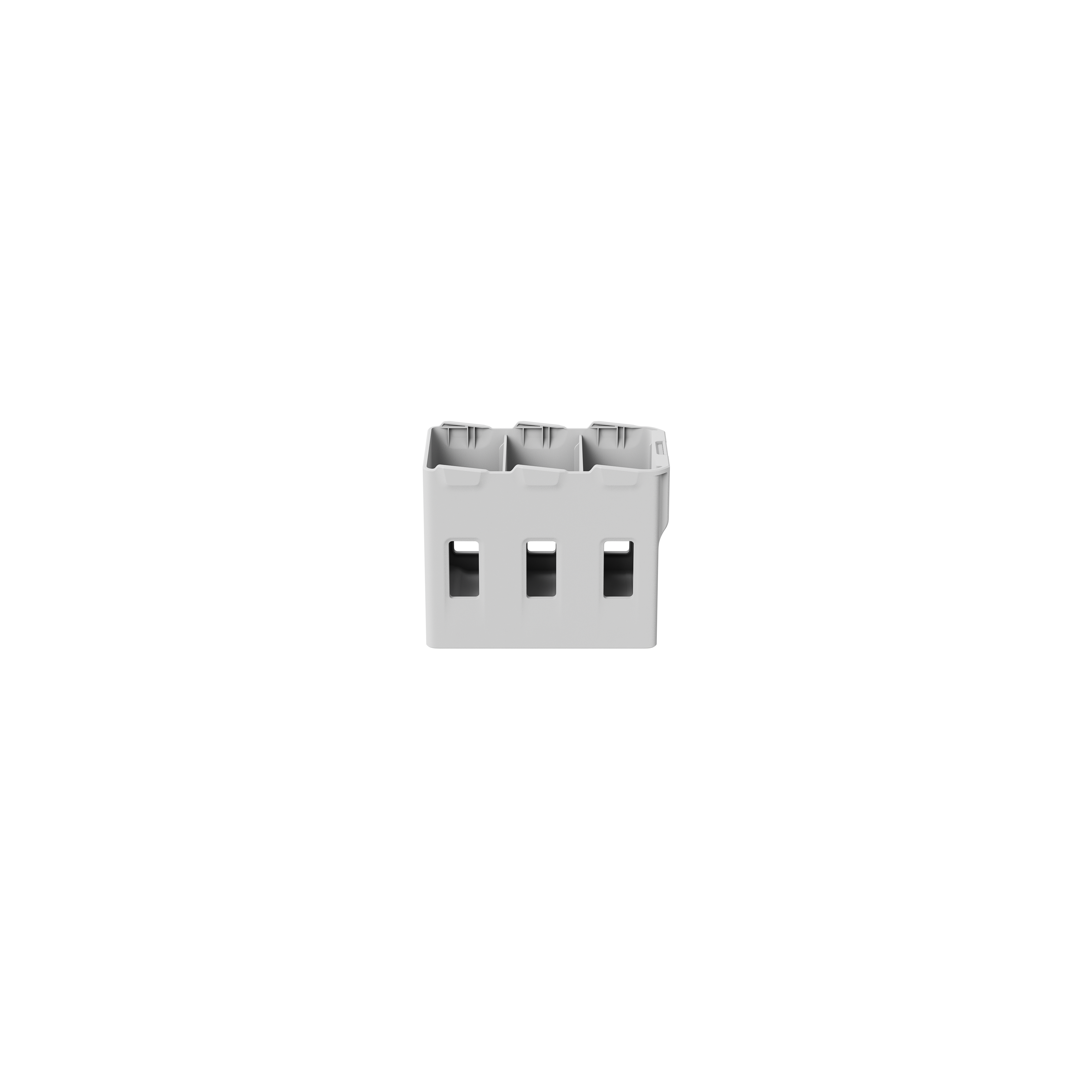 Seitenansicht des DJI Lito 1 Two-Way Charging Hub in grauer Farbe mit drei Ladeanschlüssen.