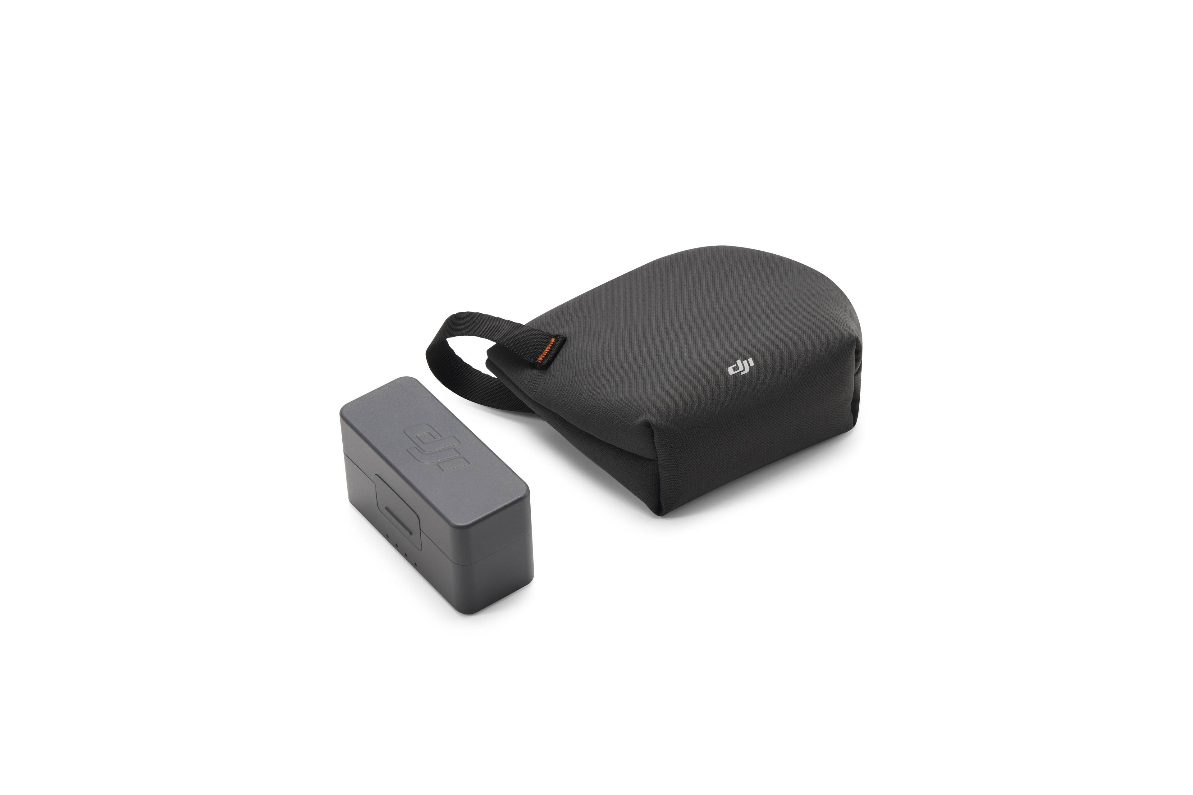 DJI Mic Mini 2 Ladegehäuse mit einem TX und einem mobilen RX in kompakter schwarzer Form.