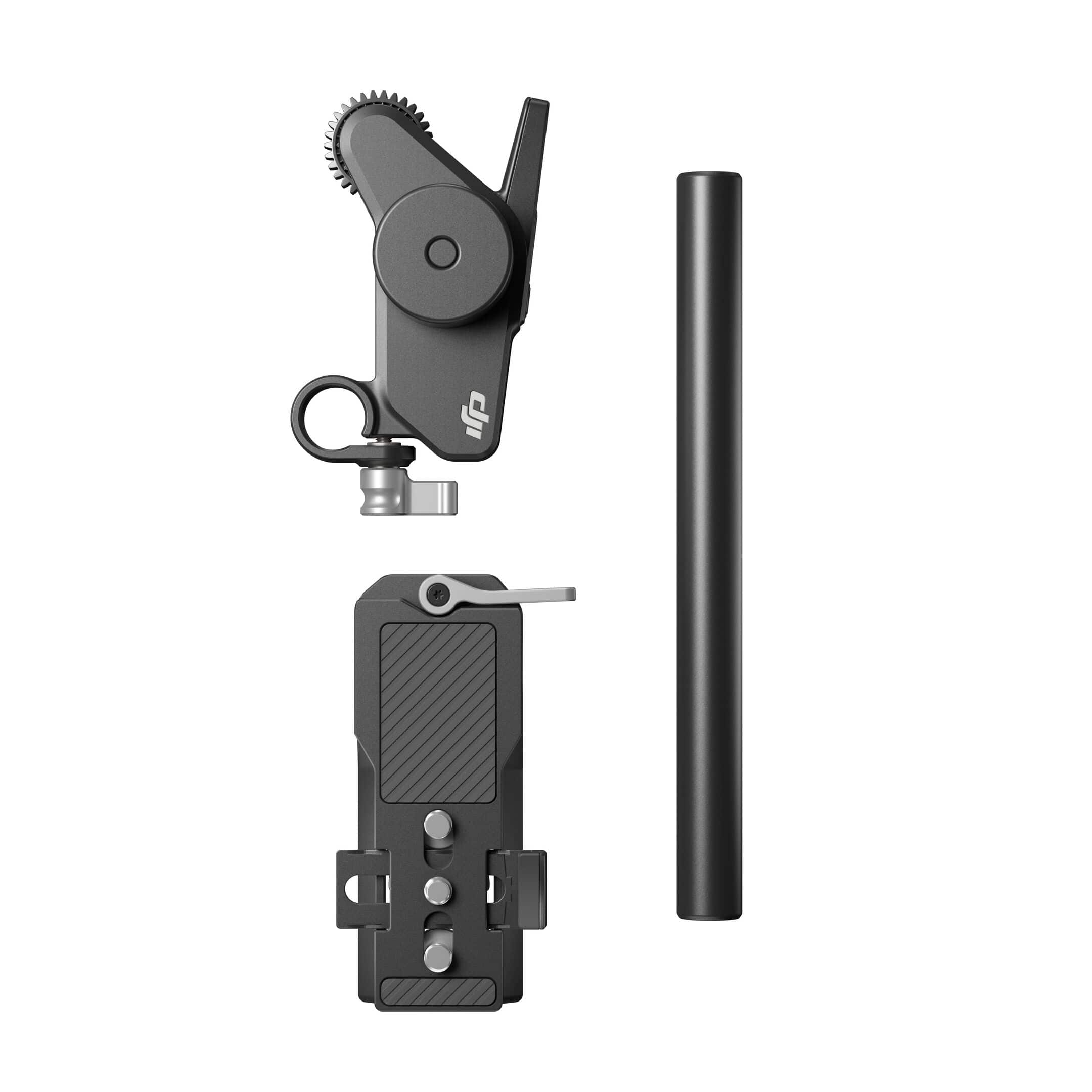 DJI Focus Pro Motor: Präziser Fokusschieber mit Halterung und Stange für Kamerazubehör.