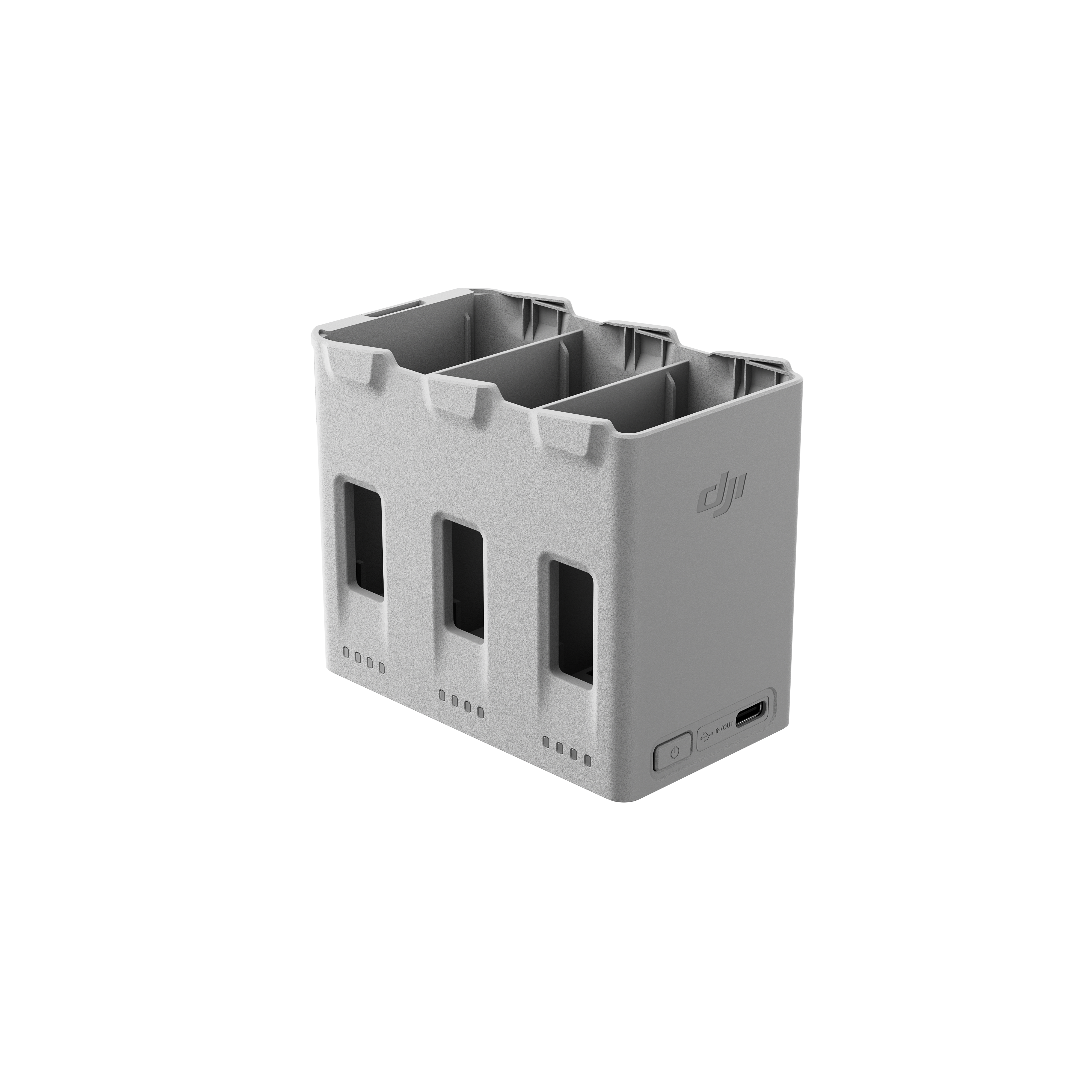 DJI Lito X1 Series Zwei-Wege-Ladehub in grauem Design mit Platz für mehrere Akkus.