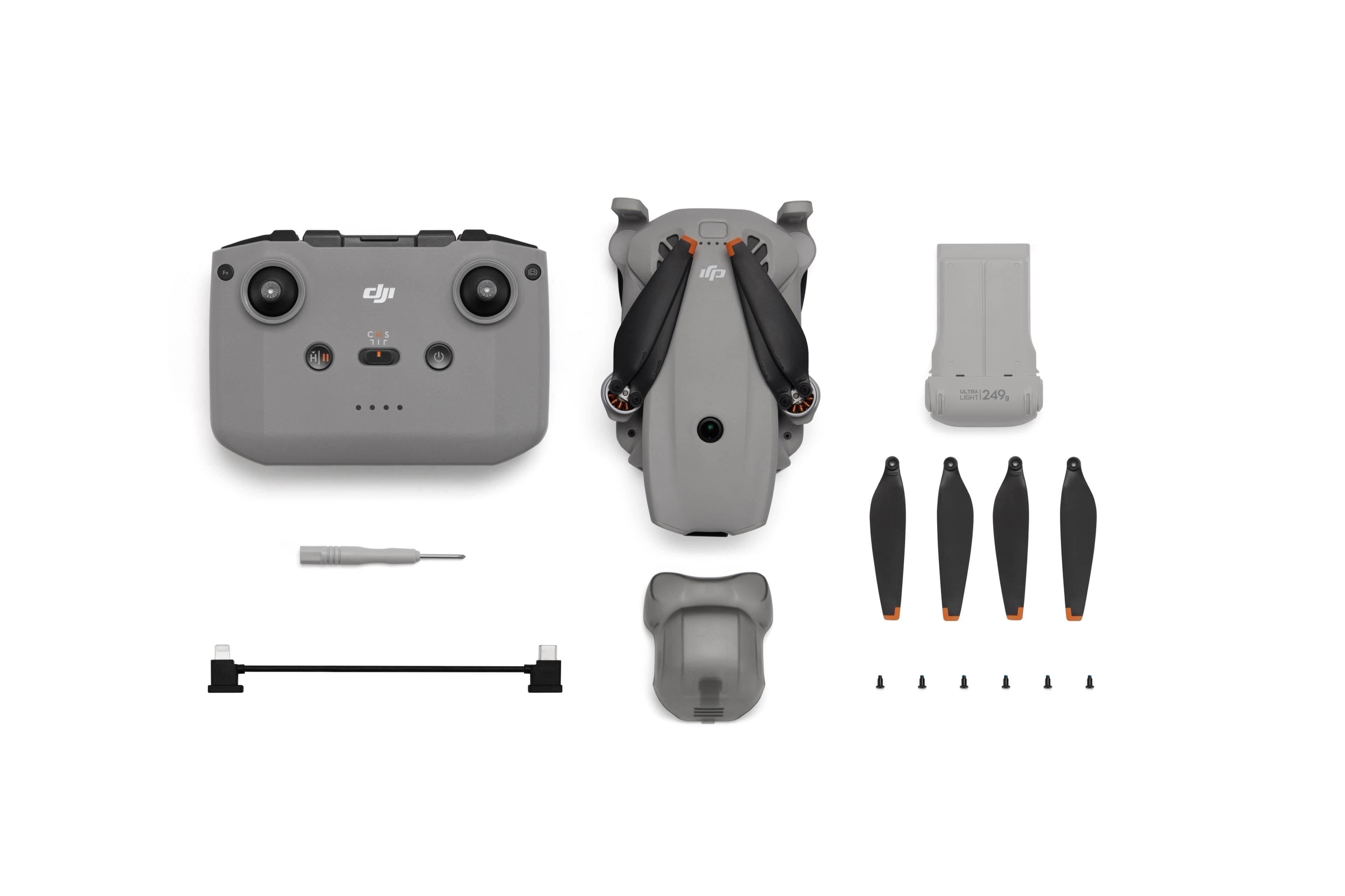 Lieferumfang des DJI Lito X1: Controller, Drohne, Batterie, Propeller und weiteres Zubehör.