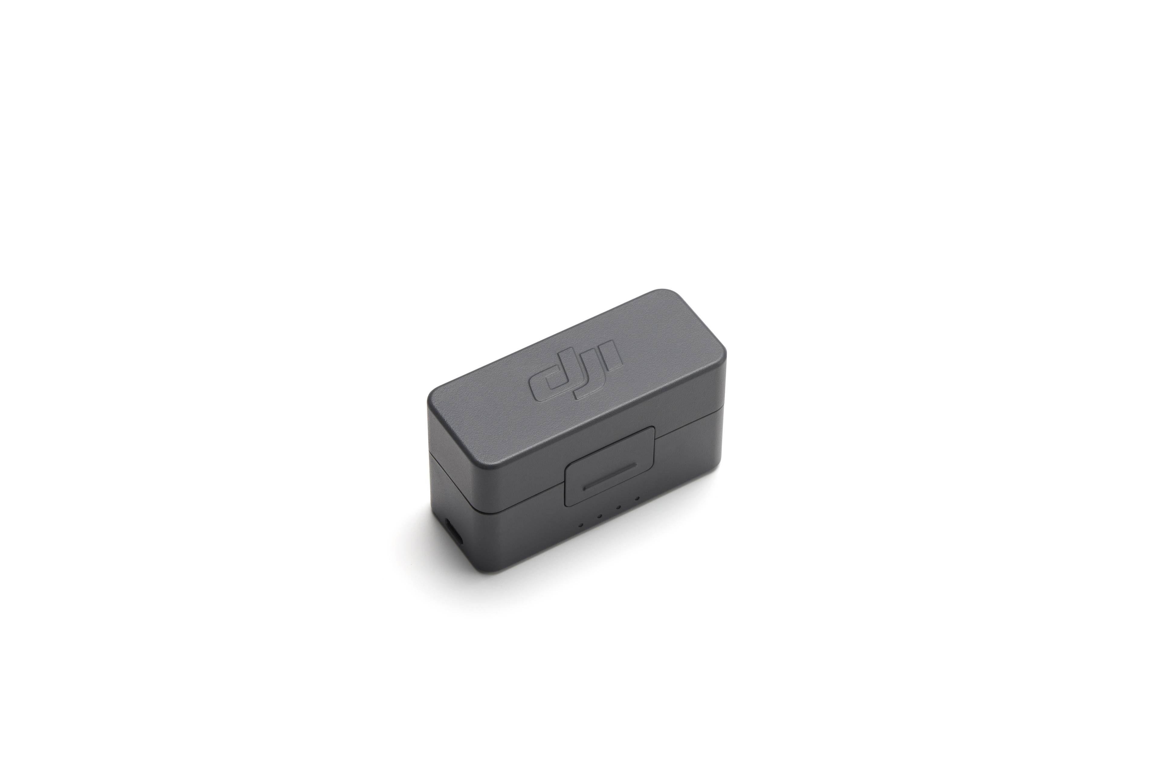 DJI Mic Mini 2 Ladeetui (1 TX + 1 Mobile RX) in kompakt schwarzem Design.