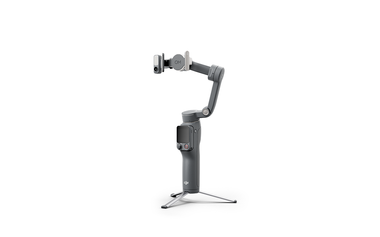 DJI Osmo Mobile 8P: Gimbal-Stabilisator mit flexiblem Arm und Steuerelementen, ideal für Smartphone-Fotografie.