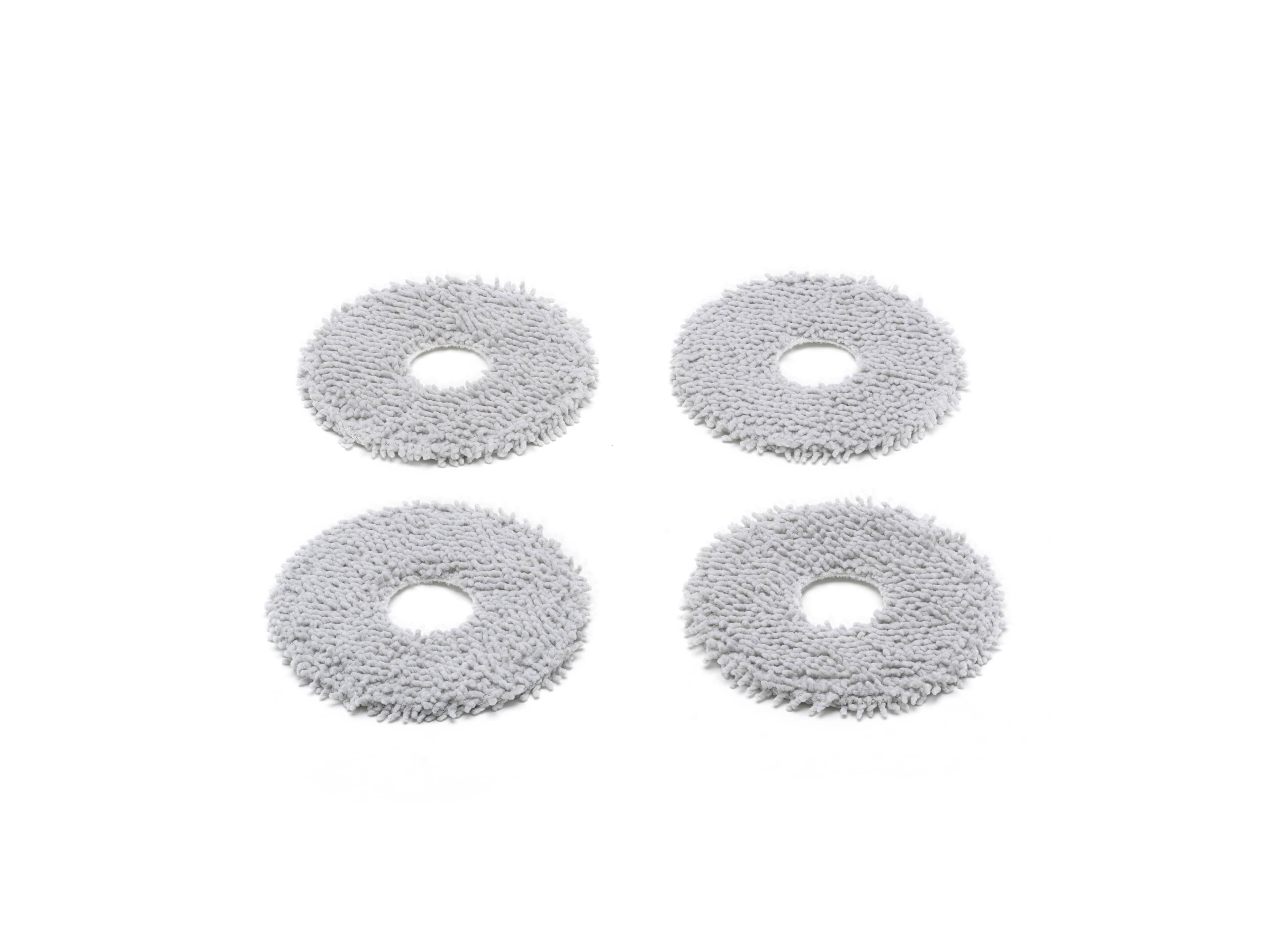 Vier weiße Reinigungspads für den DJI ROMO Mop zur effektiven Reinigung von Böden.