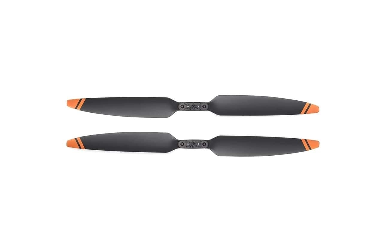 DJI Matrice 350 RTK 2112 Low Noise Propeller: Zwei schwarze hochwertige Propeller mit orangefarbener Markierung.