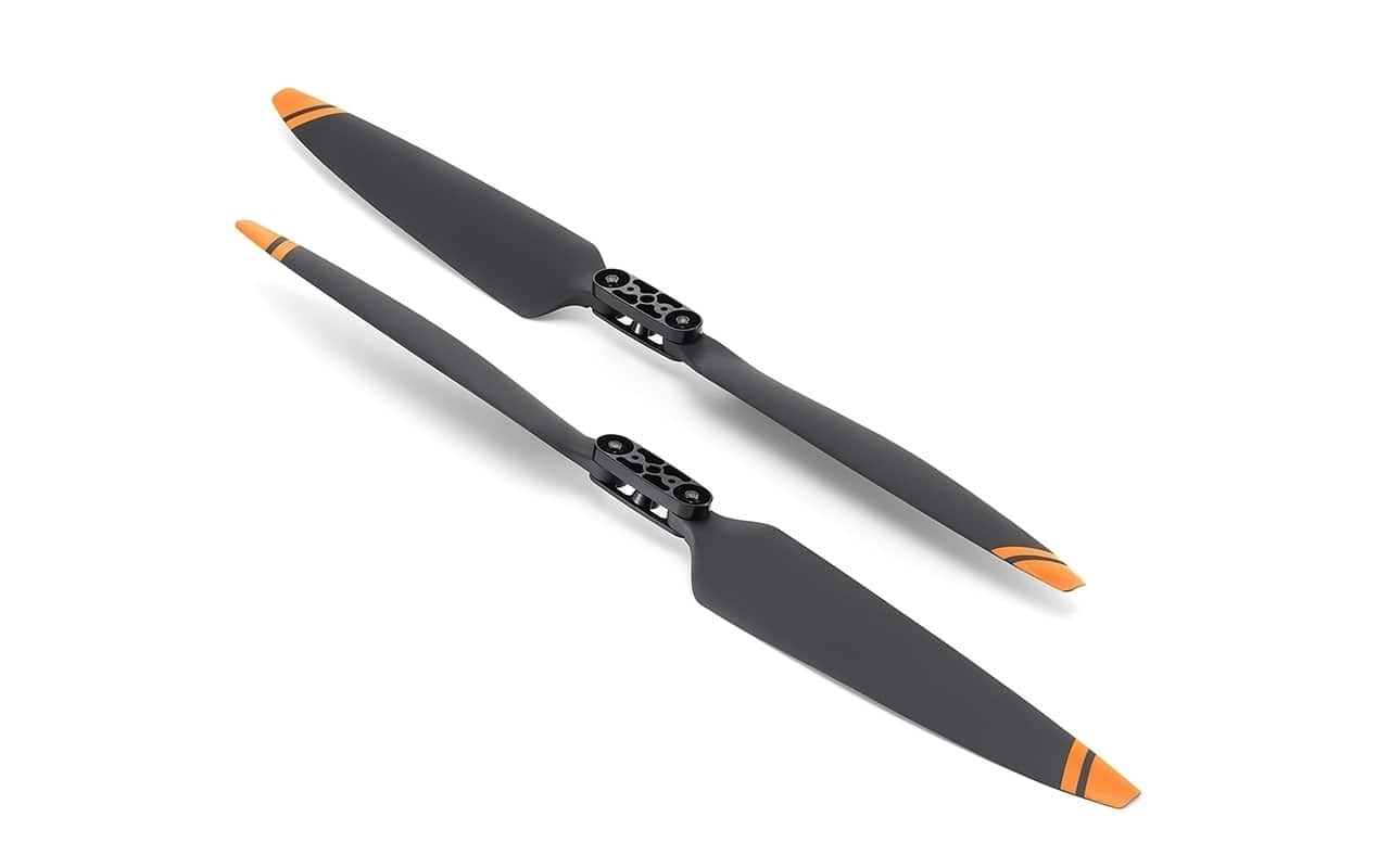 DJI Matrice 350 RTK 2112 Low Noise Propeller in schwarz mit orangefarbener Markierung, kompakt und aerodynamisch.