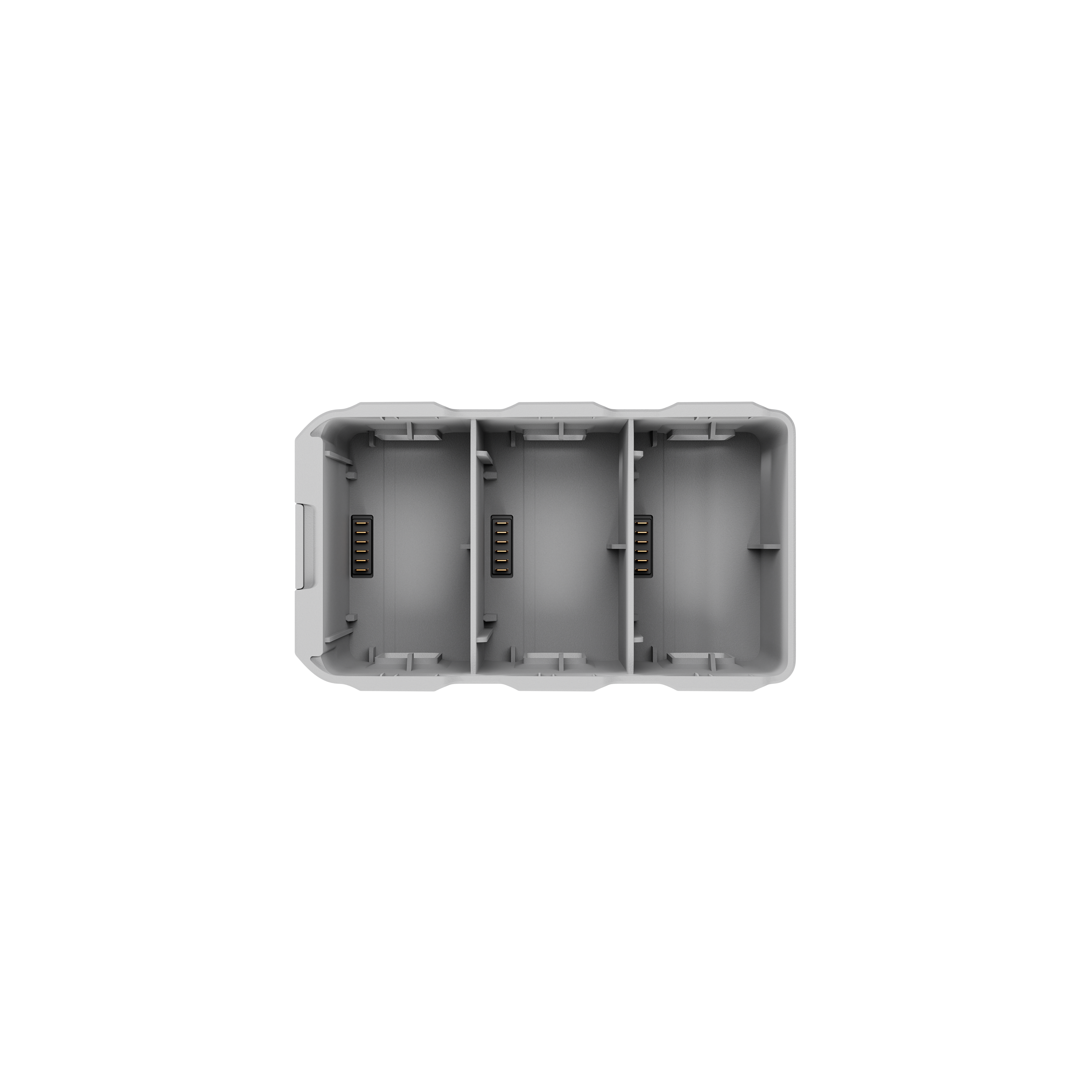 DJI Lito X1 Series Two-Way Charging Hub: Draufsicht auf den Mehrfachladehub mit drei Ladefächern.